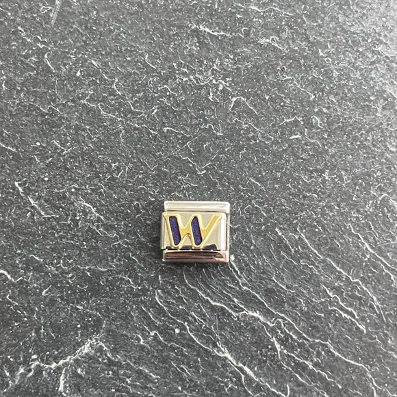Zoppini Stainless Steel and Gold blue enameled W Initial Bracelet Charm - Picture 1 of 6